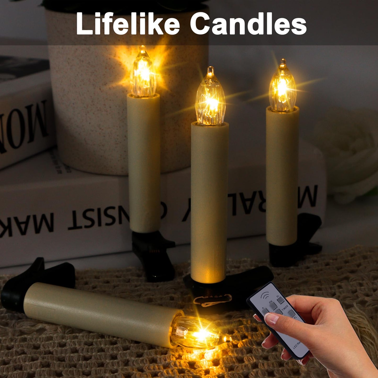 TECHLONG 30 PCS Flickering Christmas Tree Candle Lights, Clip on Candles for Christmas Tree Battery Operated with Remote Timer, Flameless LED Window Candles for Home Christmas Party Decoration