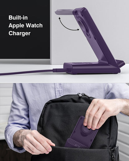 Wireless Charging Station,3 in 1 Charging Stand Made for Apple Watch Ultra 11 10 9 8 7 6 SE 5 4 3,Fast Wireless Charger Made for iPhone 17/Air/16/15/14/13/12,for AirPods Pro(with Adapter) (Black)