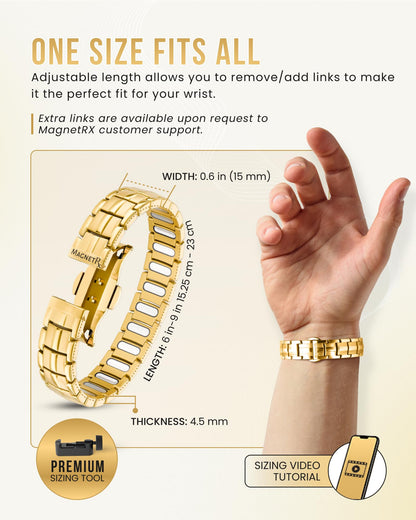 MagnetRX® Magnetic Bracelets for Men - EllipseMAX 5X Strength 5,000 Gauss Magnets - Designed in USA & Patent Pending - Premium Titanium Mens Magnetic Bracelet & Adjustable Length (Gold)