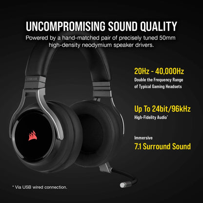 Corsair Virtuoso RGB Wireless Gaming Headset - High-Fidelity 7.1 Surround Sound w/Broadcast Quality Microphone - Memory Foam Earcups - 20 Hour Battery Life - Works with PC, PS5, PS4 – Carbon, Premium