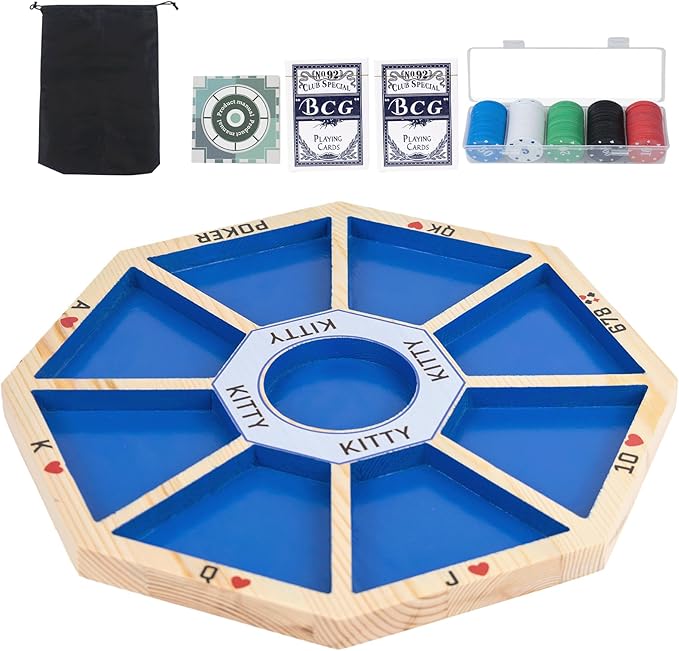 Wooden Michigan Rummy Board Game13 * 13 inchesTripoley GameDeluxe Set 1 Michigan Rummy Board2 Pokers100 Chips(in a Box)1 Manual1 Portable StorageParty GameBlue (Blue)