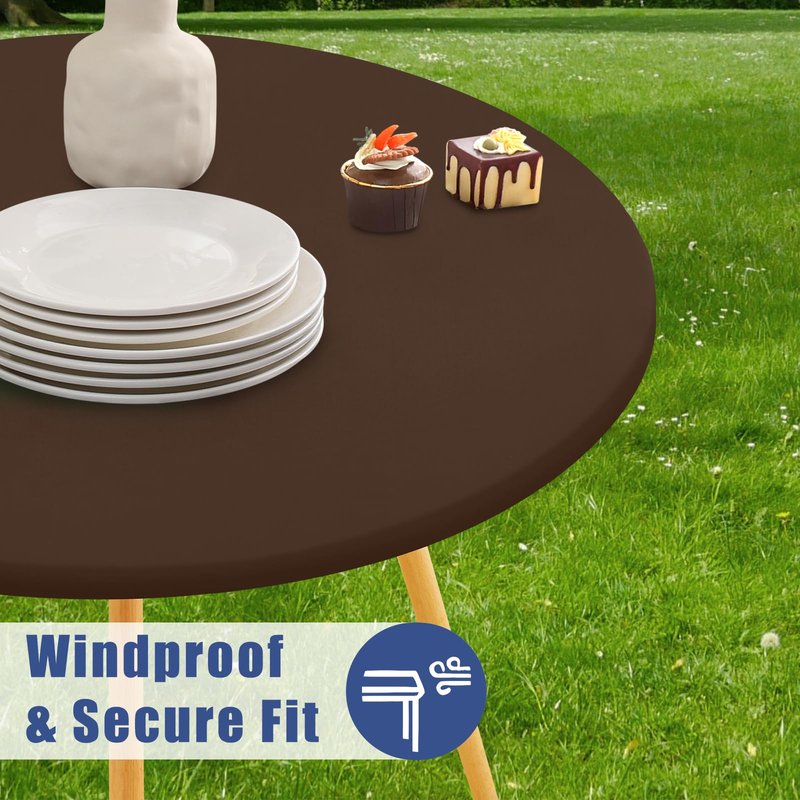 Moosfor Round Spandex Tablecloth, Elastic Fitted Waterproof Tablecloths for 18"-24" Tables, Stretch Washable Picnic Table Cover for Camping, Dining, Indoor and Outdoor, Coffee