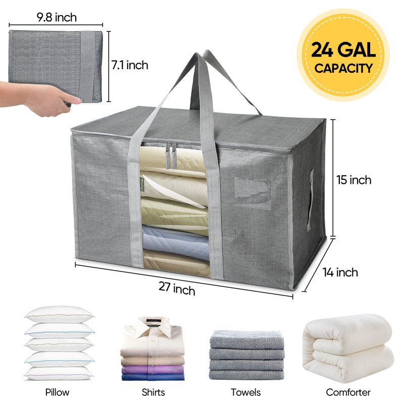 BALEINE 6-Pack Oversized Moving Bags with Reinforced Handles, Heavy-Duty Storage Tote Moving Supplies for Packaging, Camping (Gray w/Window, 6-Pack)