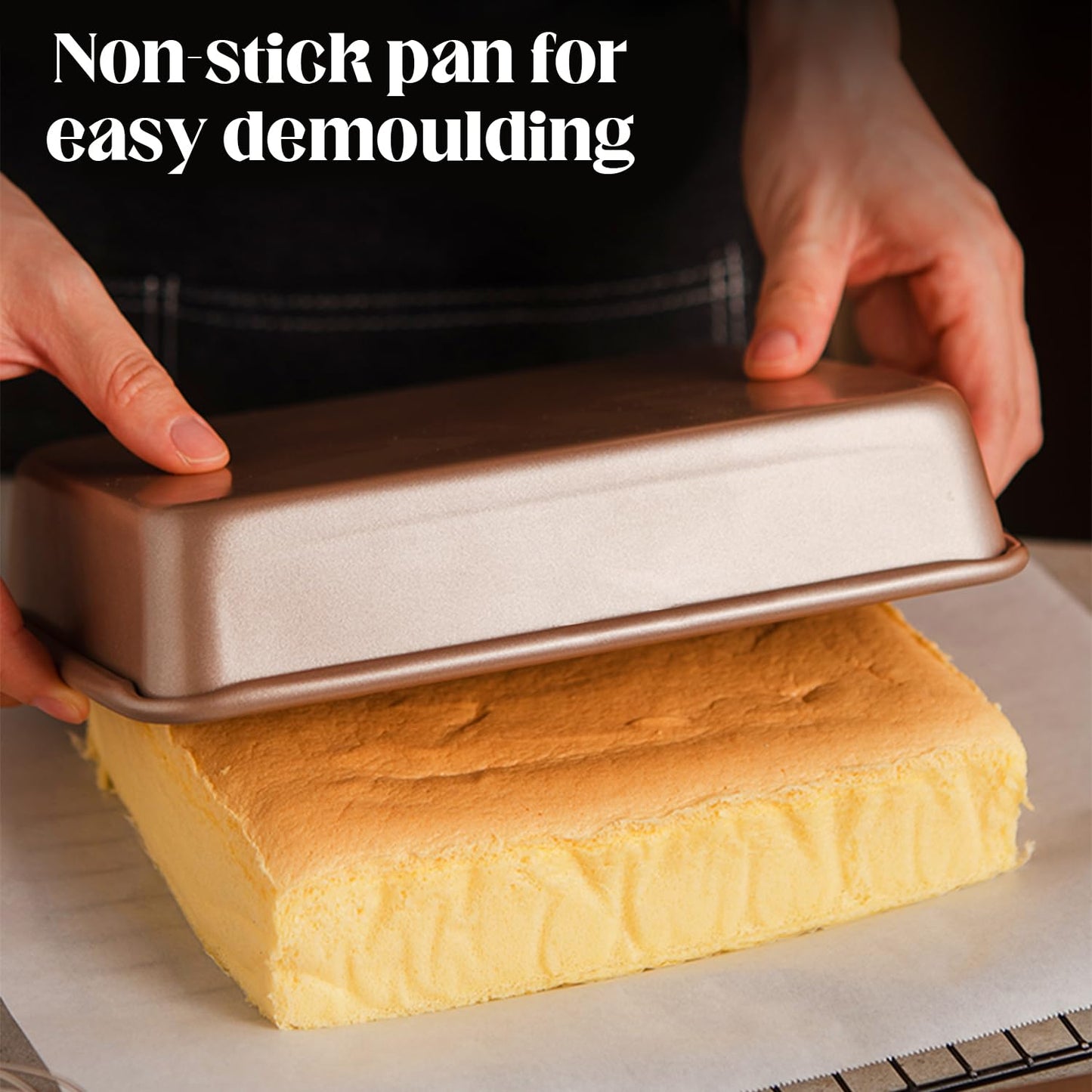 Set of 6 Nonstick Baking Pans, 11-Inch Rectangle Cake Sheets, Bread Loaf & Turkey Roasting Trays, Carbon Steel Bakeware, Pink Oven Baking Trays for Bread & Cake (Gold)