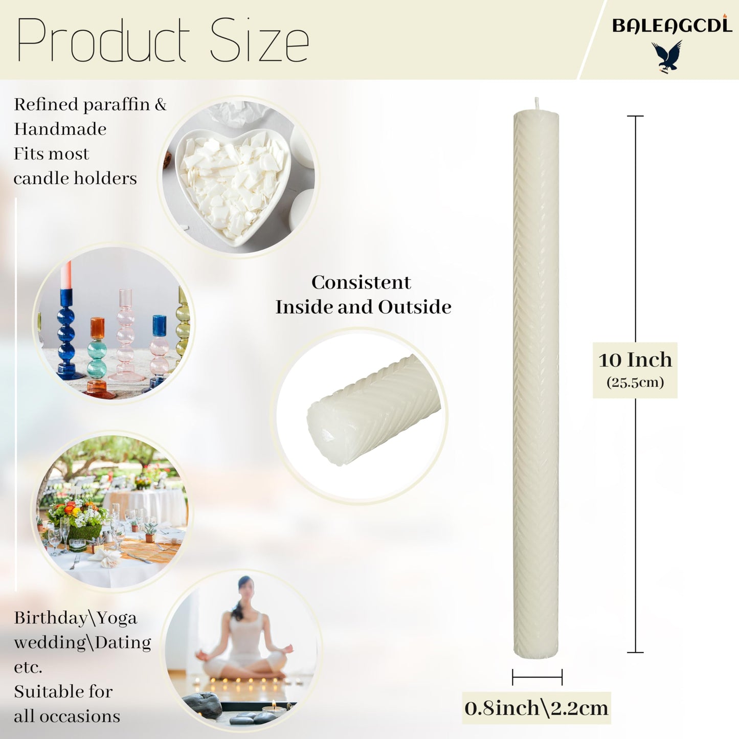 Unscented Texture Taper Candle 10 Inch Milk White Twisted Candlesticks Smokeless Long Candle Stick for Creative Gifts Holiday Dinner Decor 2 PCS