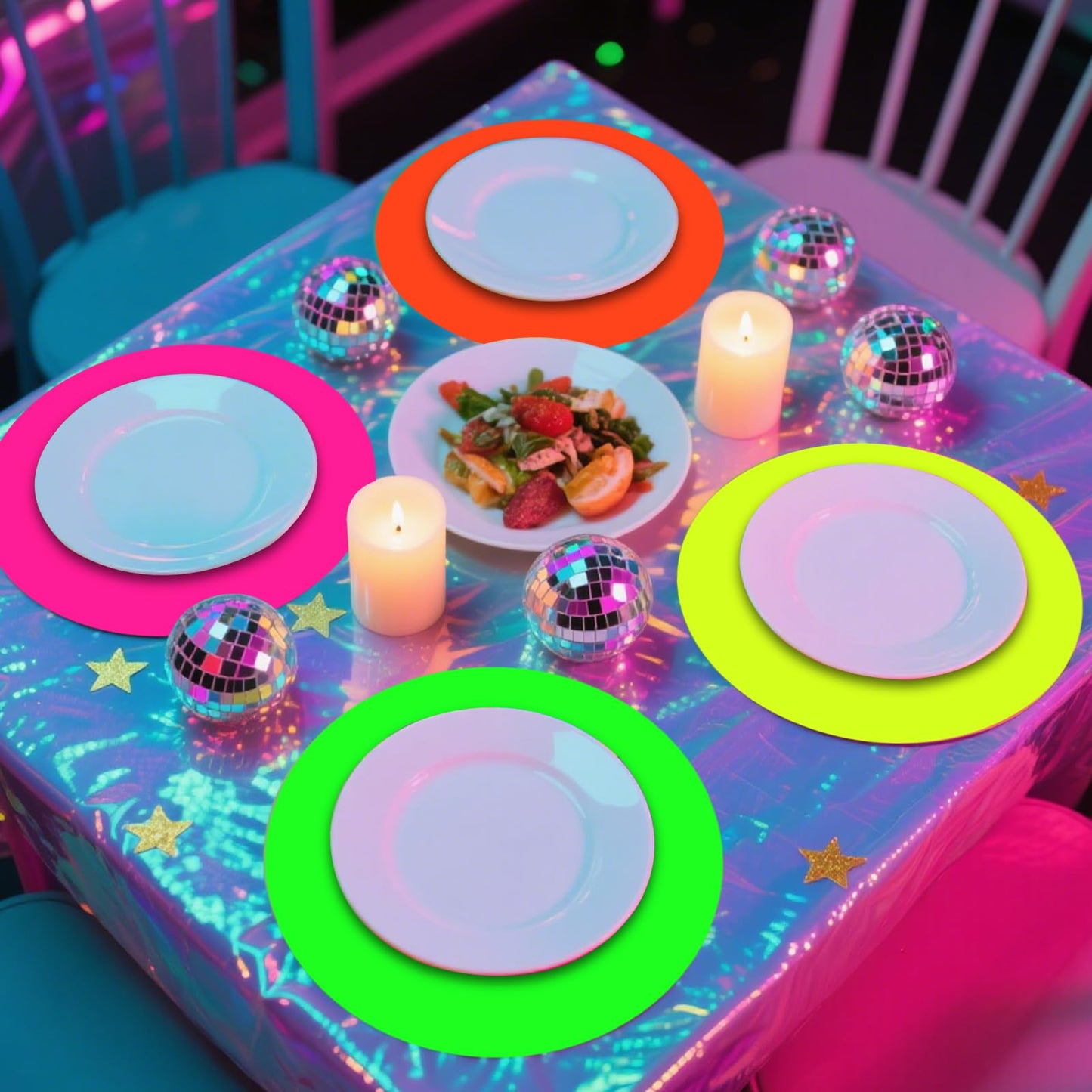 50 Pieces Neon Paper Placemats Glow in The Dark Disposable Table Mats for Neon Glow Party Birthday Decorations