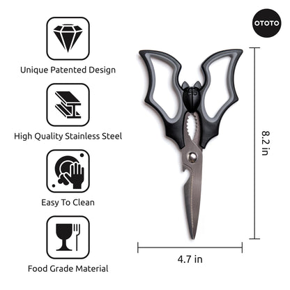 OTOTO Elizabat Kitchen Scissors - Halloween Goth Cute Bat Kitchen Shears, Gothic Scissors Utensils - Spooky Bats Halloween Gifts, Cute Gadgets