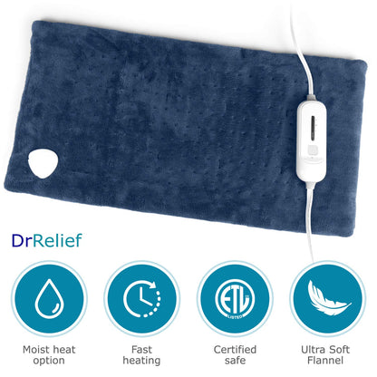 SUNAID Full Back Electric Heating Pad Fast Heating Wrap with Auto Shut Off for Back, Neck and Shoulder, Abdomen, Waist Pain Relief, Dry/Moist Option (12" x 24" (Navy))