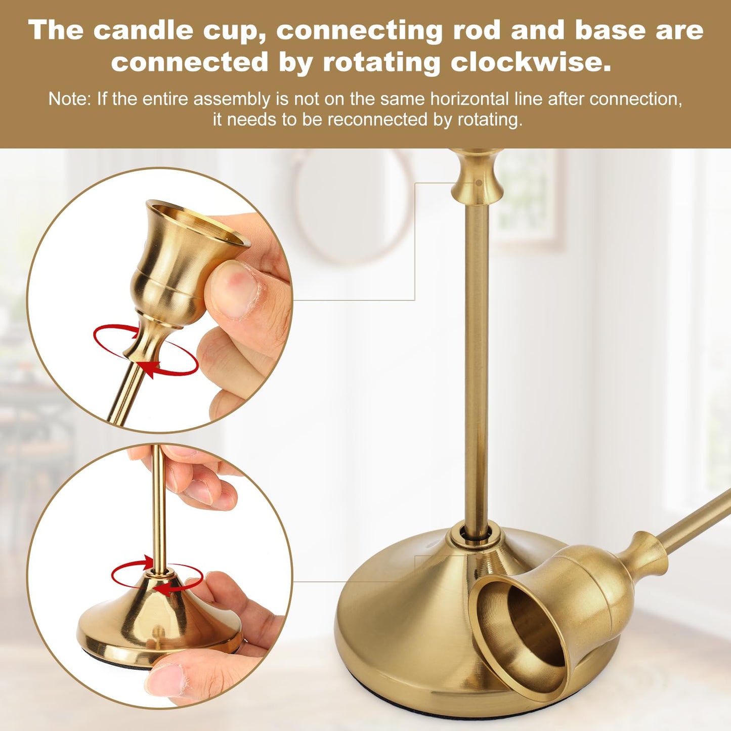 Tunyet Candlestick Holders 4 Sets(12 Pcs), Brass Gold Candle Holders with Anti-Slip Pad, Metal Taper Candle Holder, Candle Holder for Wedding Fireplace Mantel Housewarming Gift