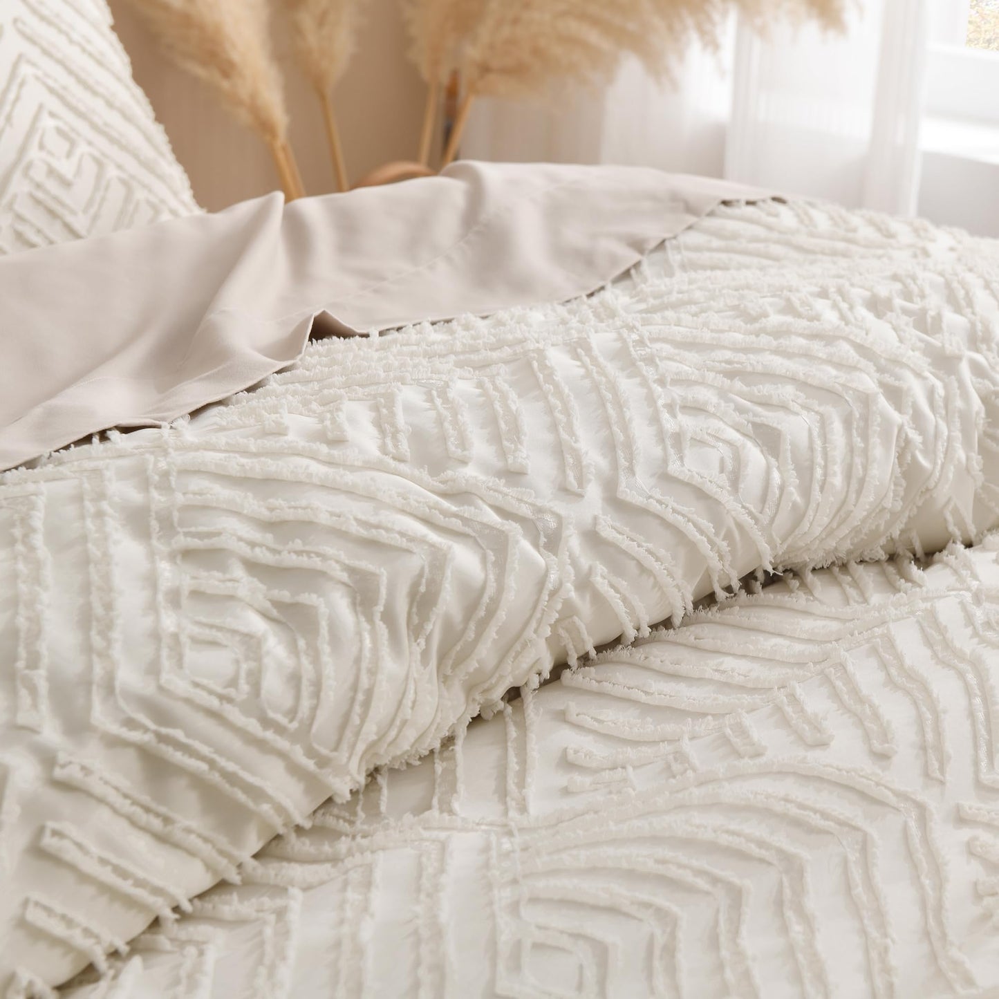 Andency Beige California King Comforter Set, 3 Pieces Cream Boho Tufted Cal King Bedding Set & Collections, Soft Lightweight Down Alternative Bed Set (104x96In, 2 Pillowcases)