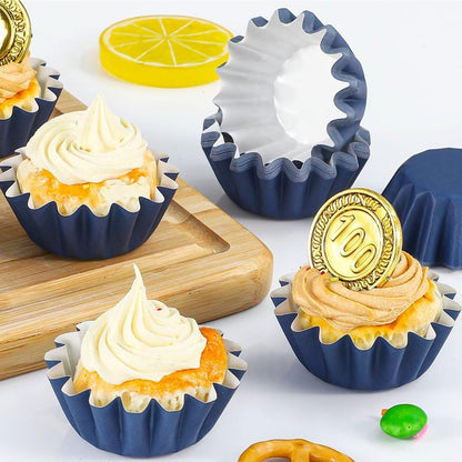 Caperci Grease-Resistant Navy Blue Mini Cupcake Liners 200 Counts - Heavy Duty Paper Muffin Baking Cups, Odorless, No Muffin Pan Needed, Easily Peels (Navy Blue)