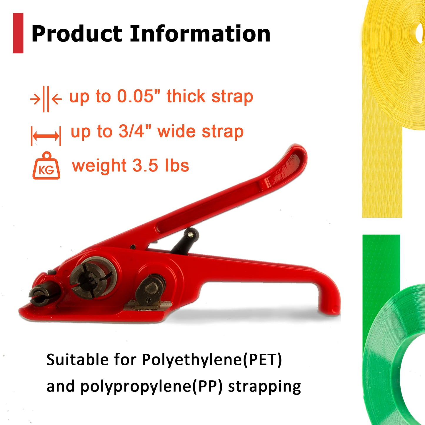 Heavy Duty Poly Strapping Tensioner with Cutter - Manual Strap Tool for 1/2"-3/4" PET & PP Strap, Durable Tensioner Tool for Home Moving & Commercial Shipping (Red, 8 Packs)