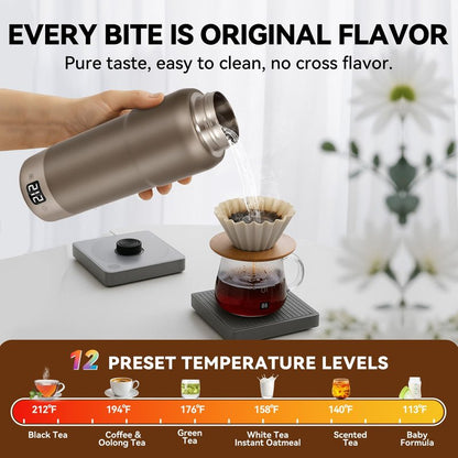 Pure Titanium Travel Kettle,Dual Voltage Portable Electric Kettle 110V-240V Smart Small Water Boiler for Tea & Coffee,12 Temperature Control,Auto Shut Off & Boil Dry Protection (Gray,520ML)