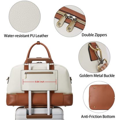 BOSTANTEN Weekender Bags for Women Leather Travel Duffle Bag Carry On Large Tote Duffel with Shoe Compartment and Trolley Sleeve