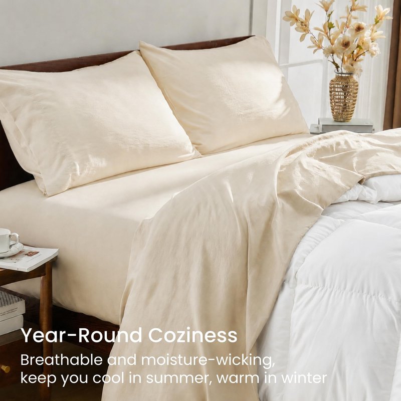 GOKOTTA 5 Pcs Split King Sheets Set for Adjustable Bed with Elastic Corner Straps, 16" Deep Pocket Sleep Number Sheets - Brushed Microfiber Polyester - Soft, Breathable, Wrinkle-Free - Beige