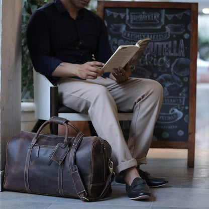 Handmade Leather Carry On Bag - Airplane Underseat Travel Duffel Bags By Rustic Town (Mulberry) Medium