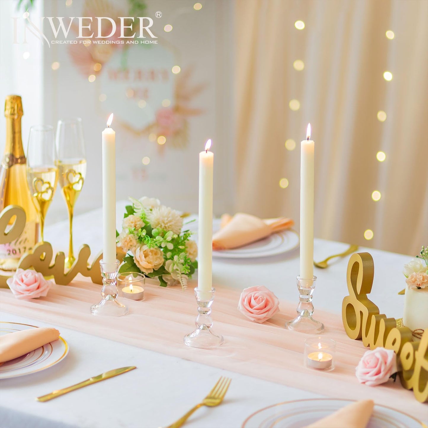 Inweder Glass Taper Candle Holders: Crystal Clear Candlestick Holders Modern Small Candle Stick Holder for Wedding Table Centerpiece Party Dinning Home Christmas Set of 4
