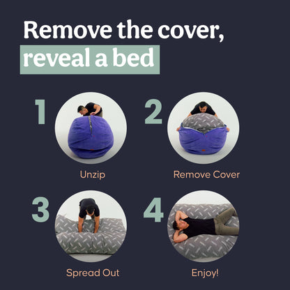 CordaRoy's Chenille Bean Bag Chair, Convertible Chair Folds from Bean Bag to Lounger, As Seen on Shark Tank, Moss - Queen Size