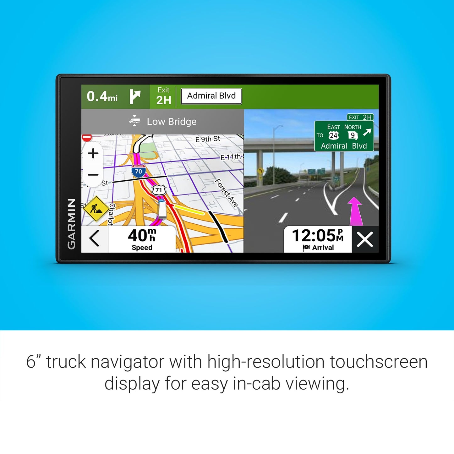 Garmin dēzl™ OTR620, High-Res 6” GPS Truck Navigator, Custom Routing, Satellite Imagery, Wind Speed, Community-Shared Loading Docks, Truck Entrances, Parking Availability
