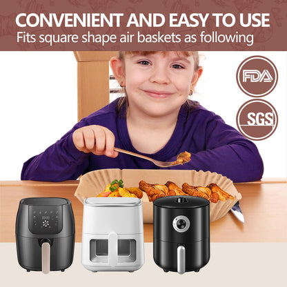 UBeesize 9-Inch Air Fryer Parchment Liners - 200 Pack, Square Non-Stick Disposable Paper Sheets for Microwave & Air Fryers, Unbleached Baking Sheets (8-Inch Base)