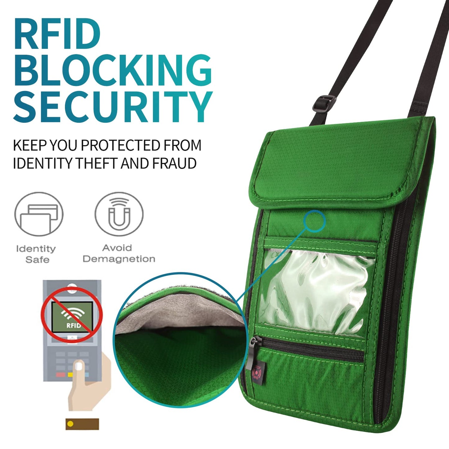 RFID Blocking Passport Holder Wallet with Neck Stash Pouch for Traveling Security Credit ID Card