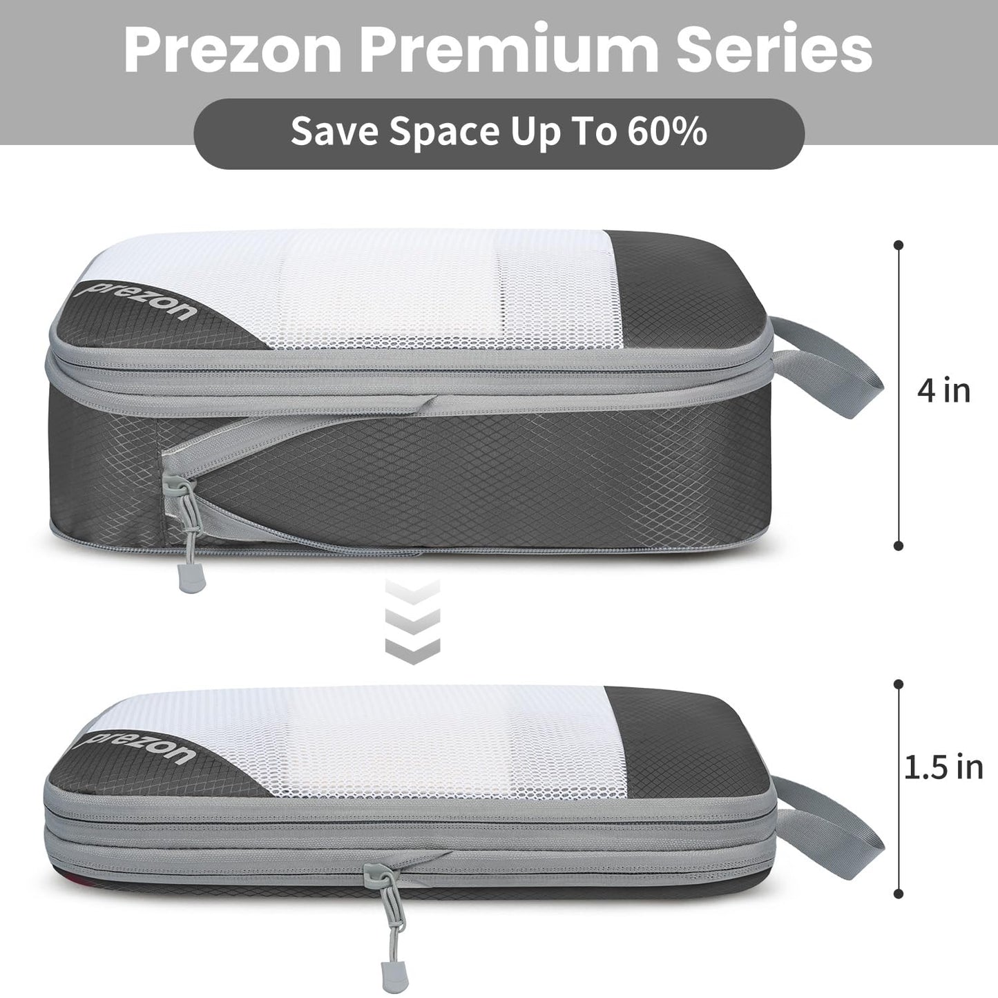 Prezon 8 Set/6 Set/4 Set Compression Packing Cubes for Travel, Lightweight Vacation Travel Essentials,Accessories for Suitcase Organizer Bags Set, Durable Luggage Organizer （6-half mesh-Grey）