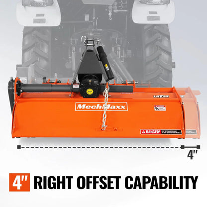 MechMaxx 53 in Rotary Tiller, 3 Point Hitch Cat.1, Chain Drive, PTO Shaft Included with Shear Bolt, 18–35 HP, LRT53