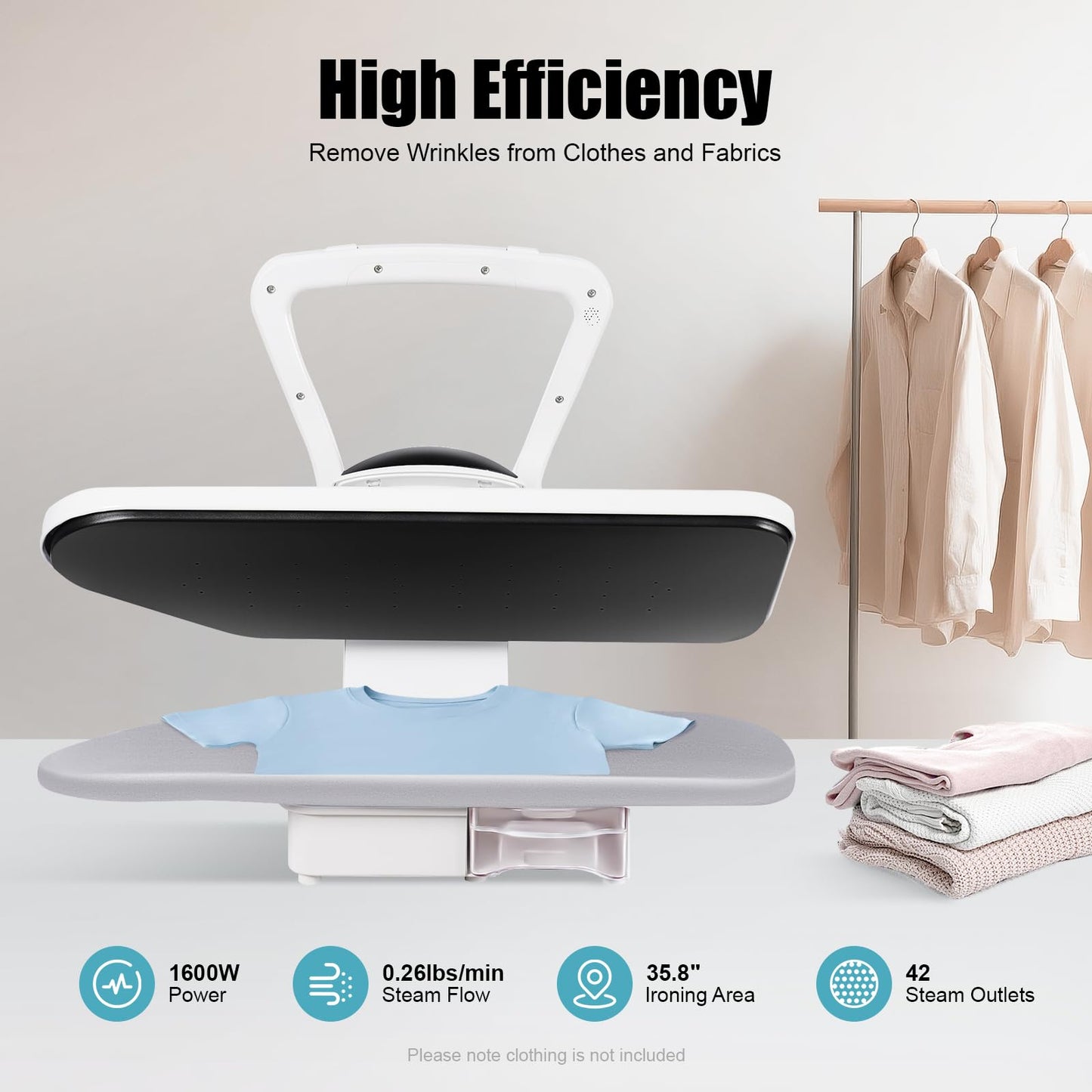 Intelligent Steam Press for Clothes, 1600W Digital Steam Press with 5 Fabric Settings and Overheating Protection, 35.8" Large Ironing Area w/Touch Screen & Voice Prompts for Sheets, etc