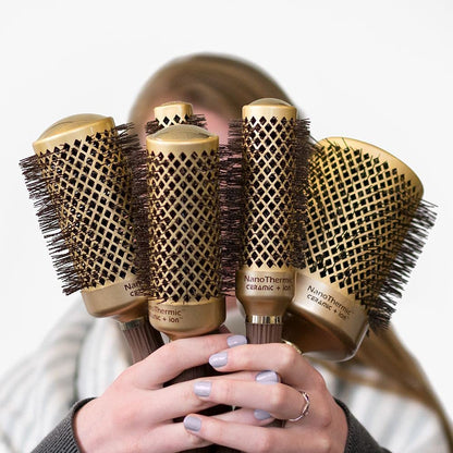 Olivia Garden NanoThermic Ceramic + Ion Round Thermal Hair Brush - Not Electrical - Professional Blowout Brush for Normal to Thick Hair