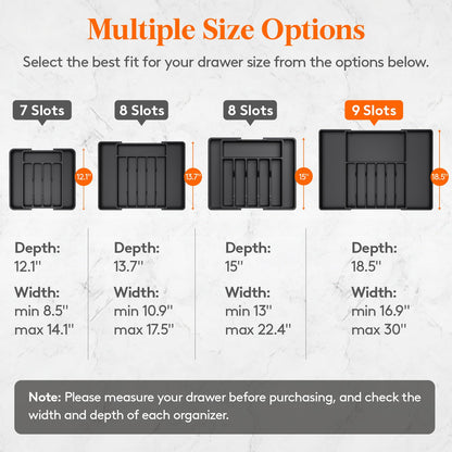 Lifewit Silverware Drawer Organizer, Expandable Utensil Tray for Kitchen, BPA Free Flatware and Cutlery Holder, Adjustable Plastic Storage for Spoons Forks Knives, 8.5"-14.1" x 12.1", Black