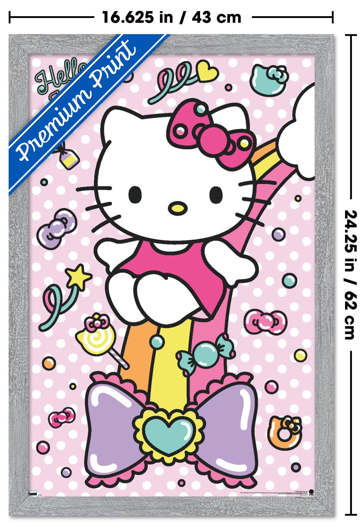 Trends International Hello Kitty: 21 Sugar Rush - Rainbow Wall Poster, 22.4L x 14.7W, Gray Framed Version