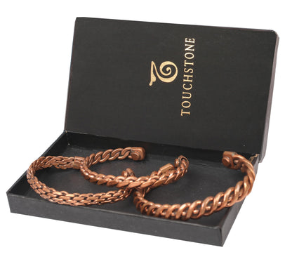 Touchstone copper bracelets | gift for men women |adjustable 100% pure solid real magnetic jewelry | handmade bracelet set combo | rope braided tibetan bangles. Set of 3 different designs