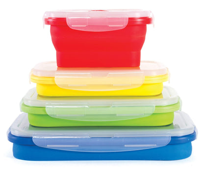 Thin Bins Collapsible Containers Set of 4 Round Silicone Food Storage Containers BPA Free, Microwave, Dishwasher and Freezer Safe - No more cluttered container cabinet! SC-149A