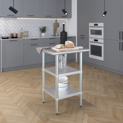 Stainless Steel Table with 2 Shelves + Optional Casters | Choose from 43 Sizes | NSF Metal Work Table for Kitchen Prep Utility | Commercial and Residential Applications