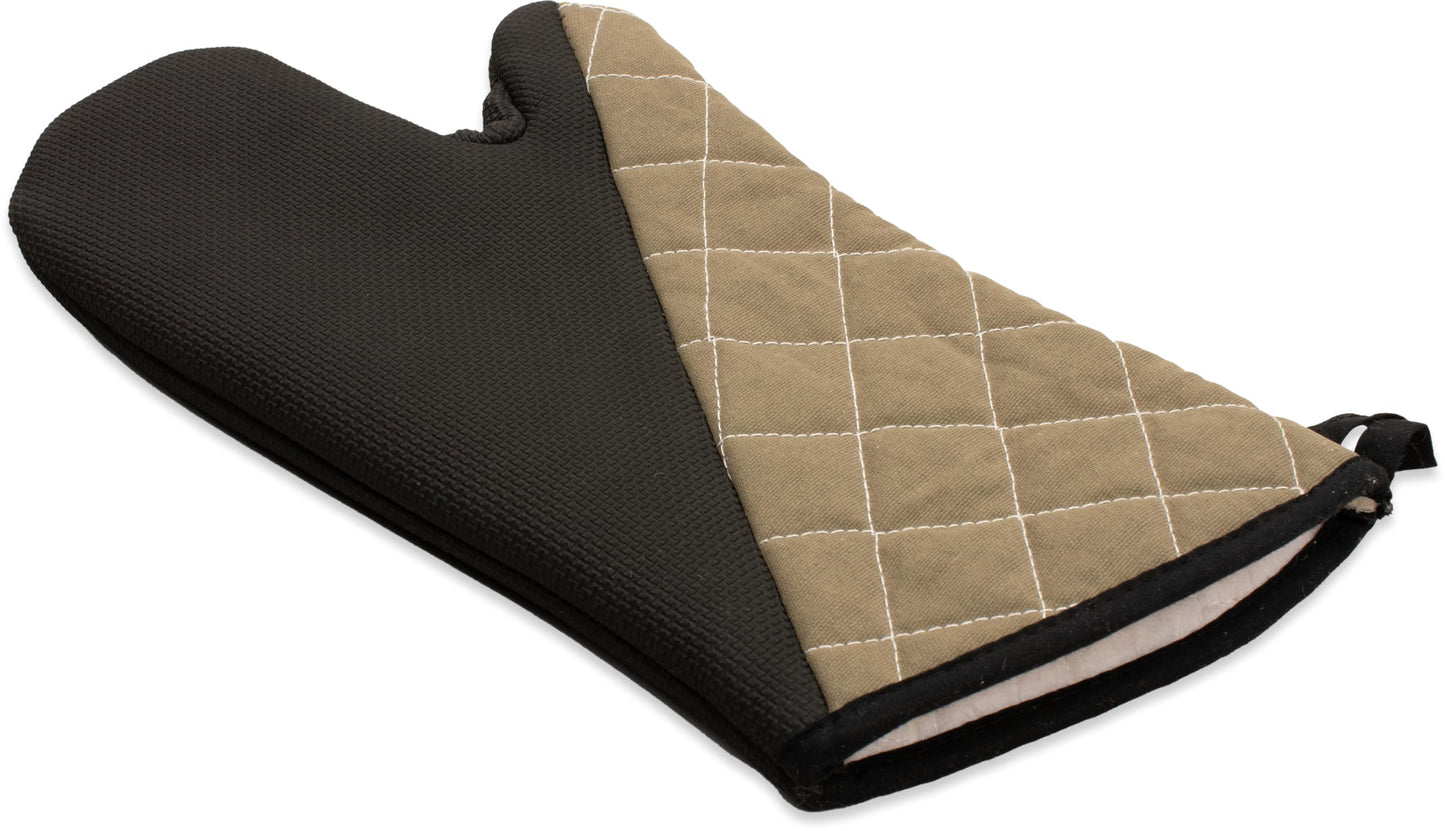 Carlisle FoodService Products 810CM15 San Jamar Textured Neoprene Bestgrip Conventional Temperature Protection Oven Mitt with Magnet and WebGuard, 15" Length, Tan/Brown