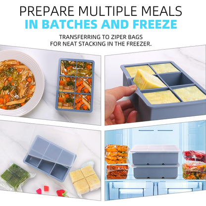 1/2 Cup Silicone Freezer Tray With Lid - Silicone Freezer Molds 2-Pack For meal prep & freezing of various sauces and other dishes, makes 12 perfect 1/2 cup portions cubes (Blue 2 Pack)