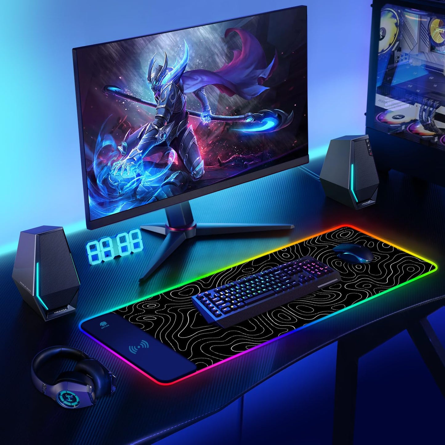 ToLuLu RGB Gaming Wireless Charging Mouse Pad, 5/7.5/10/15W 10 Light Modes LED Mouse Pad Computer Keyboard Mat Mousepad, 800x300x4MM Extended Large Desk Mat for Gaming, MacBook, Laptop, PC, Galaxy