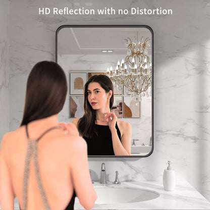 LOAAO Black Metal Framed Bathroom Mirror for Wall, 22X30 Inch Rounded Rectangle Mirror, Matte Black Bathroom Vanity Mirror Farmhouse, Anti-Rust, Hangs Horizontally or Vertically