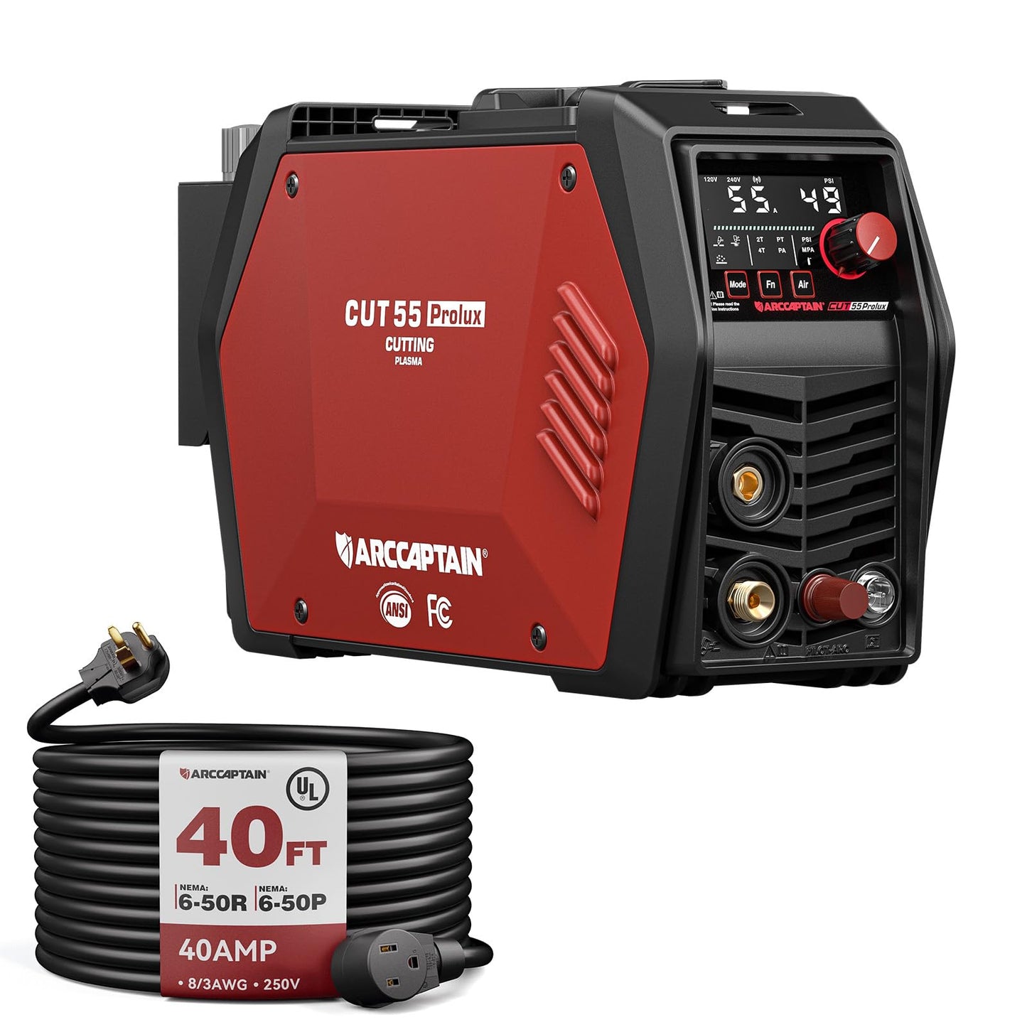 ARCCAPTAIN iControl [Non-HF] Plasma Cutter CUT55 MP & 40Amp 40ft Welder Extension Cord 8 AWG