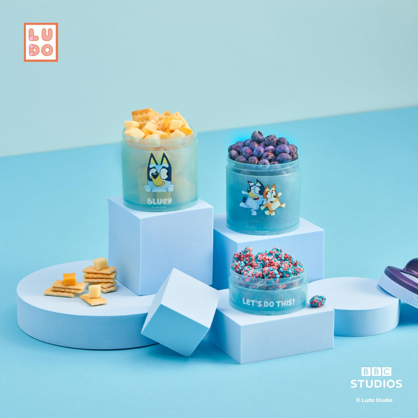 Whiskware Bluey Stackable Snack Containers for Babies, Toddlers, and Kids, 3 Stackable Snack Cups for School and Travel, Cupholder Friendly, Bluey and Bingo! Let’s Do This!