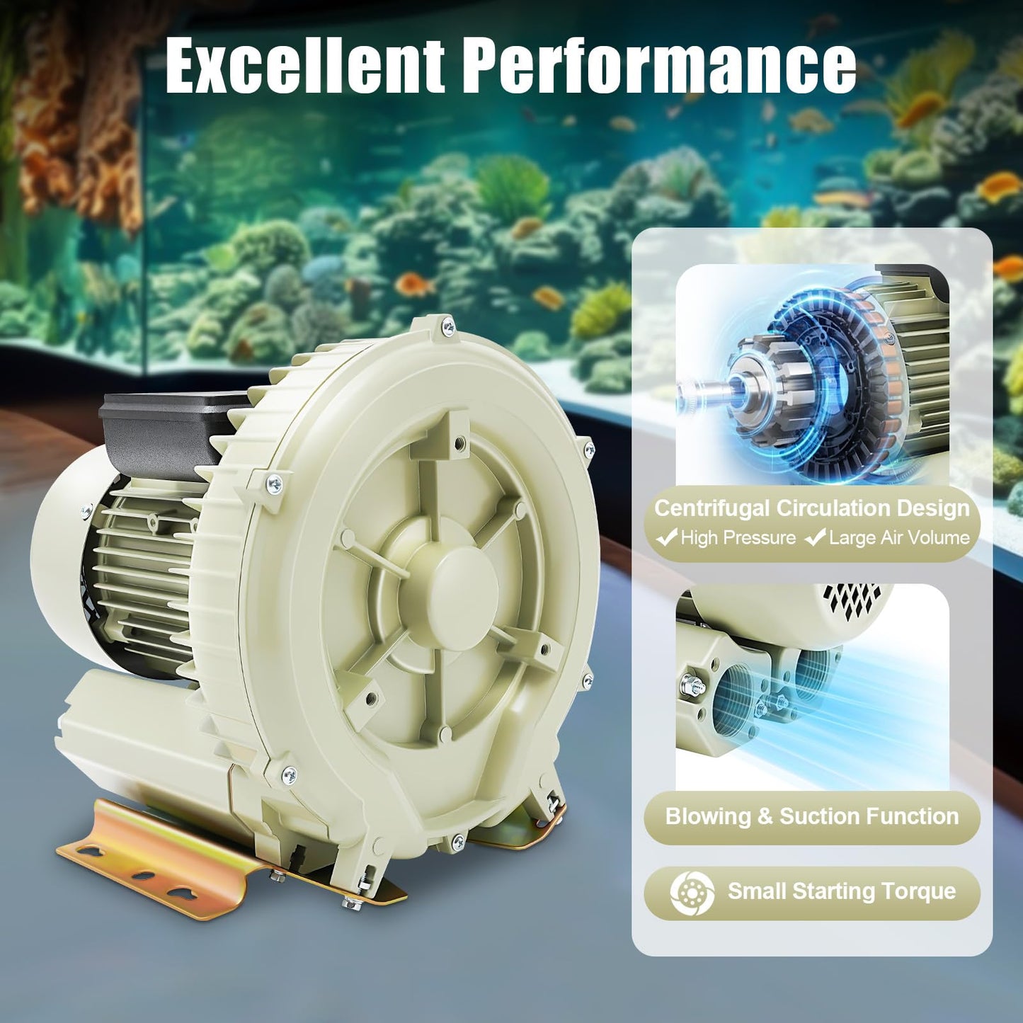 Air Pump Blower, 110V 370W Industrial Aquaculture Pond Fish Tank Vortex Air Blower Pump 12KPa High Pressure Industrial Air Pump Blower Oxygen Aerator for Liquid Filling Machine