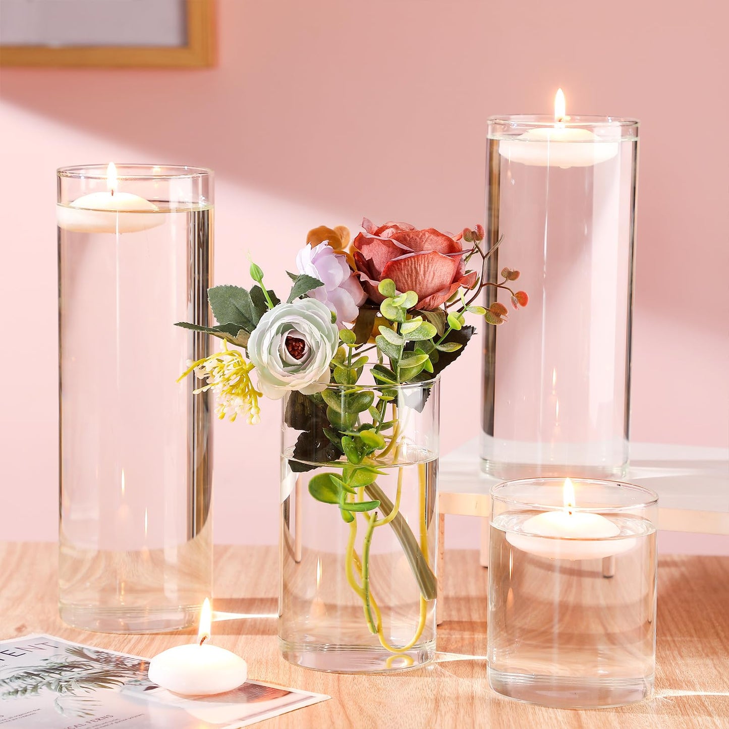 Yungyan 48 Pcs Glass Cylinder Vases for Centerpieces Tall Clear Flower Vase with Floating Candles Transparent Bulk Glass Votive Holders for Wedding Table Centerpiece Home Decor (4/6/8/10 Inch Tall)