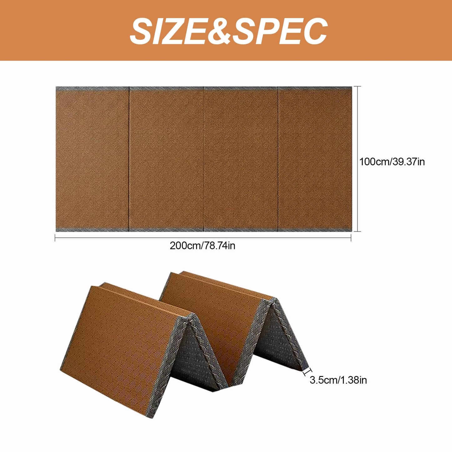 Dymhaoby Japanese Traditional Tatami Mattress, Coconut Coir Tatami Mat, Foldable Japanese Floor Mattress,Futon Bed,Meditation Mats for Floor,Summer Sleeping Mat(100 * 200cm)