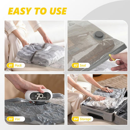 15 Pack Vacuum Storage Bags with -70KPa Electric Pump, Premium Tear-Resistant Reusable Bags for Clothing, Space Saving Essentials for Travel, White