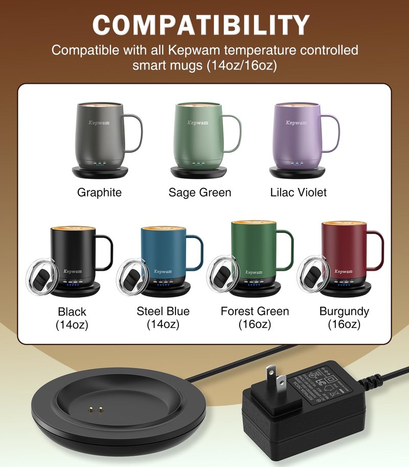 Kepwam Charging Coaster – Compatible with Kepwam T1, T2, and T2 Plus Self-Heating Coffee Mugs Only