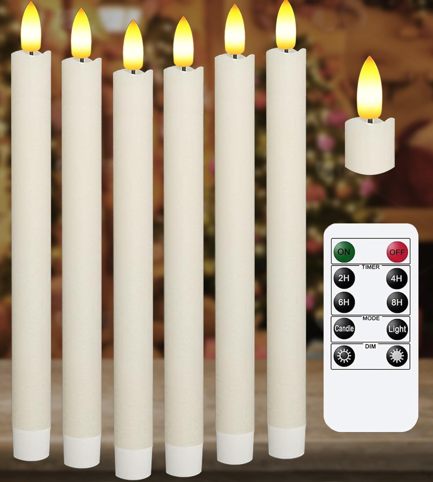 Upgraded Real Wax LED Flameless Taper Candles with Remote, KSWING 6 PCS White Candlesticks Battery Operated 3D Flickering - 9.6" Long Realistic Fake Candle Sticks for Home/Wedding/Fireplace Xmas Decor