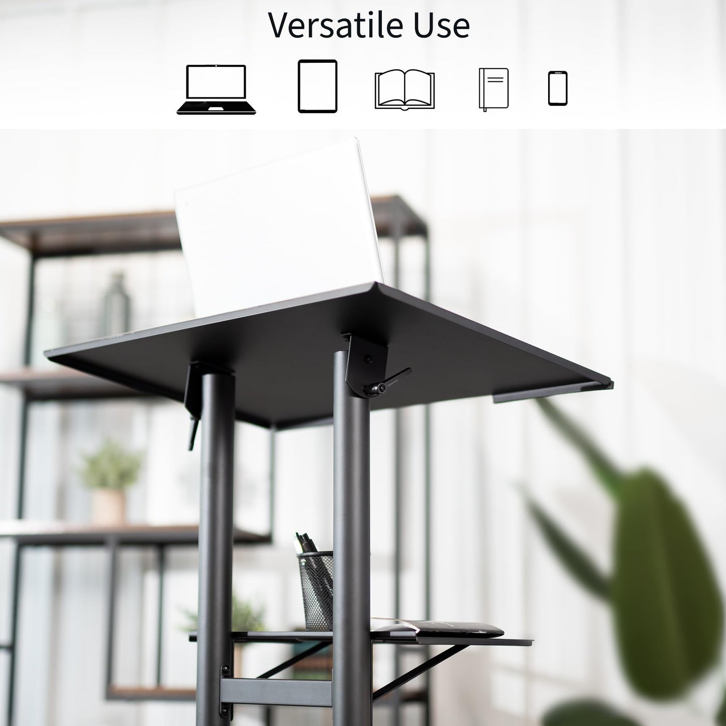 VIVO Mobile 24 x 16 inch Lectern Podium, Height Adjustable Steel Rolling Laptop Cart on Wheels, Black, CART-V03E