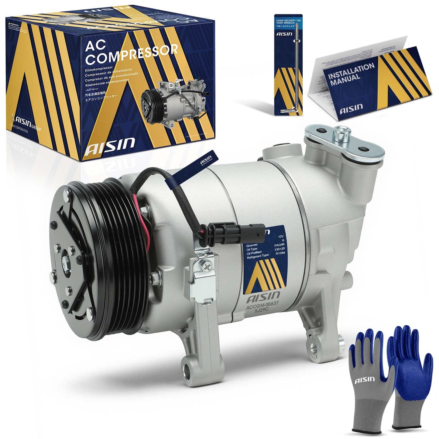 AISIN AFTERMARKET ACCGM-00637 Air Conditioner AC Compressor - Compatible with Chevrolet Corvette 2014-2019 6.2L - with 6-Pulley Groove, with Clutch