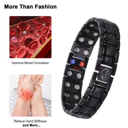 JEROOT Magnetic Bracelets for Men, Pure Titanium Bracelet (3500Gauss Per Magnet), Men's Bracelet Lymphatic Jewelry Gifts （Black）