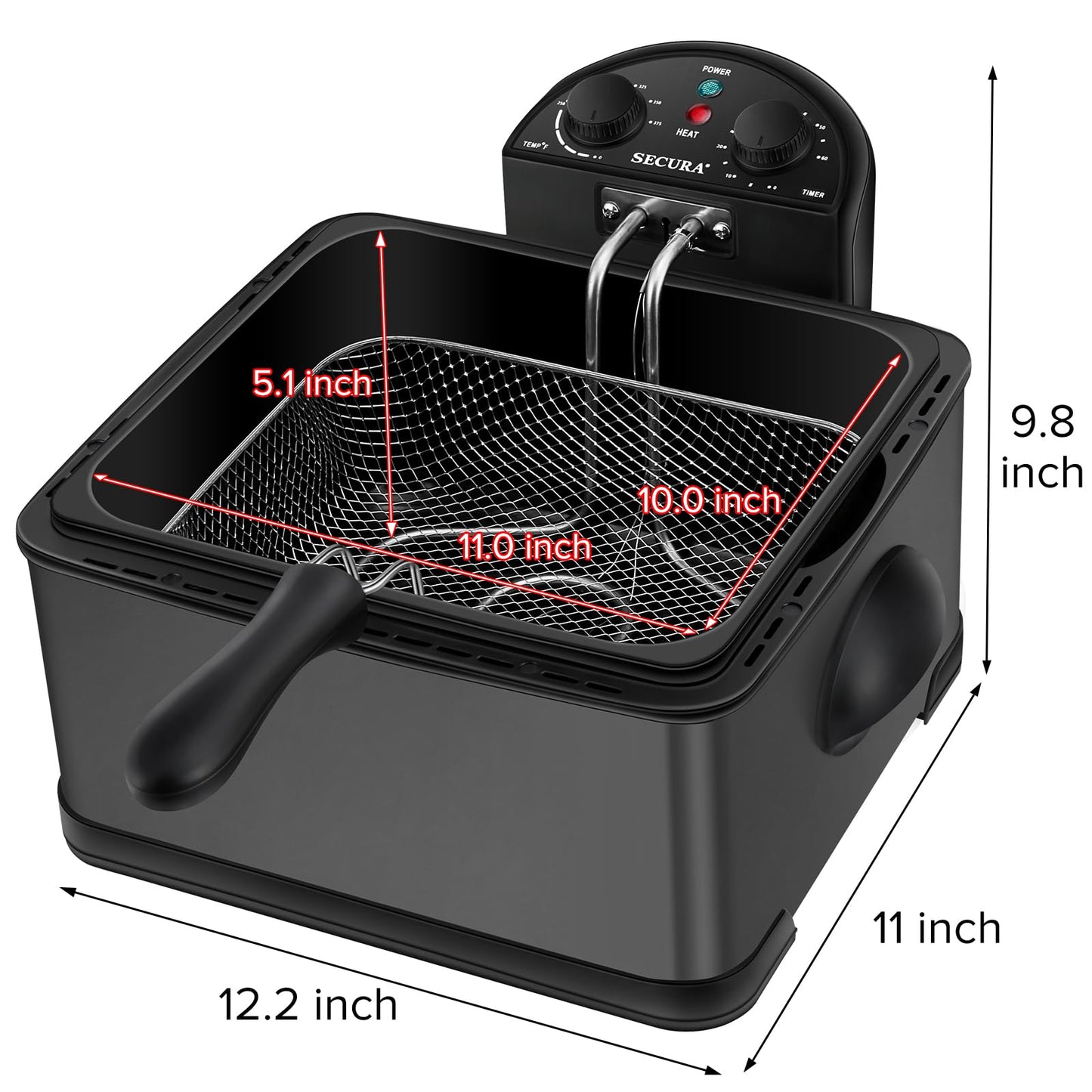 Secura 1700-Watt Stainless-Steel Triple Basket Electric Deep Fryer with Timer Free Extra Odor Filter, 4L/17-Cup, Red